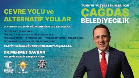 AK Parti Nevşehir Belediye Başkan Adayı Dr. Mehmet Savran, Nevşehir’in trafik sorununu çözmekte kararlı olduklarını belirterek çevre yolu, alternatif yollar ve otopark projelerini vatandaşlarla paylaştı